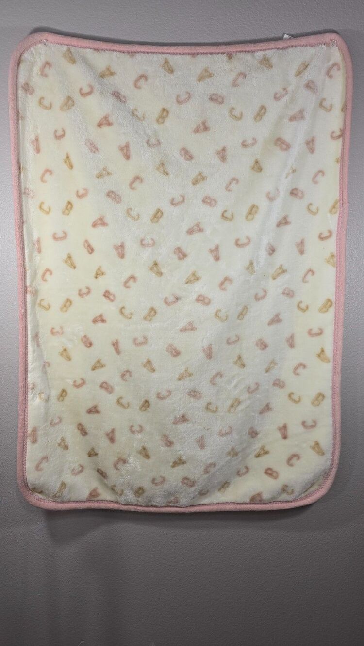 Bearpaw 2025 Alphabet ABC Baby Blanket Soft Comfy Cream with pink trim C1